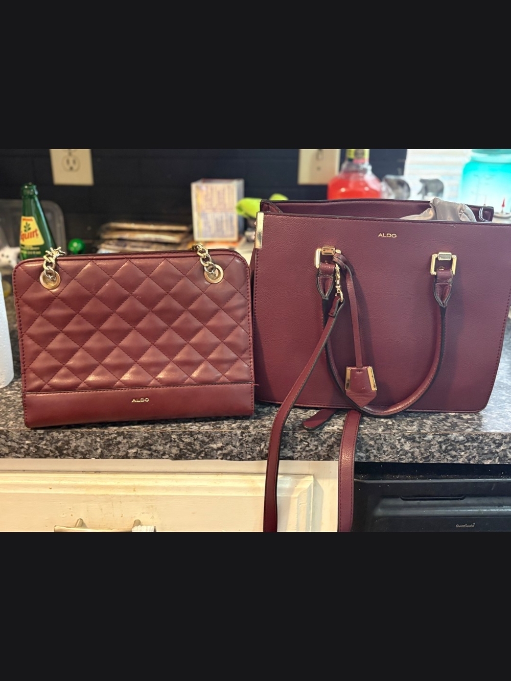 ALDO Women's Burgundy Quilted Shoulder Bag & Tote Set